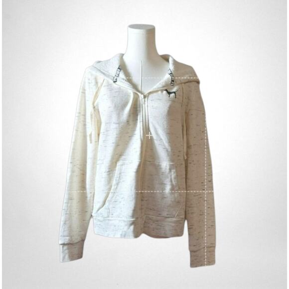Victoria's Secret PINK Size Large Drawstring Hoodie Full Zip Cream Dog Emblem - Picture 1 of 5